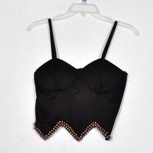 Baluoke Women’s Black Halter Bustier Corset Shirt Size Large Studded